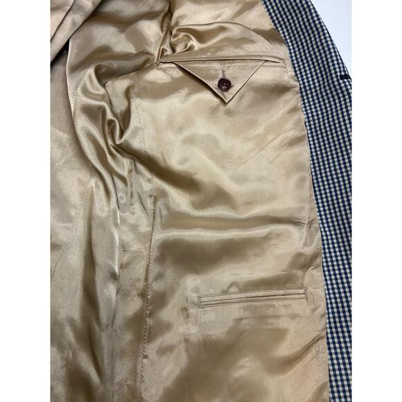 Orvis Gingham Sport Coat Jacket Navy Khaki Check 42L Classic Blazer Cotton Blend - Picture 8 of 8